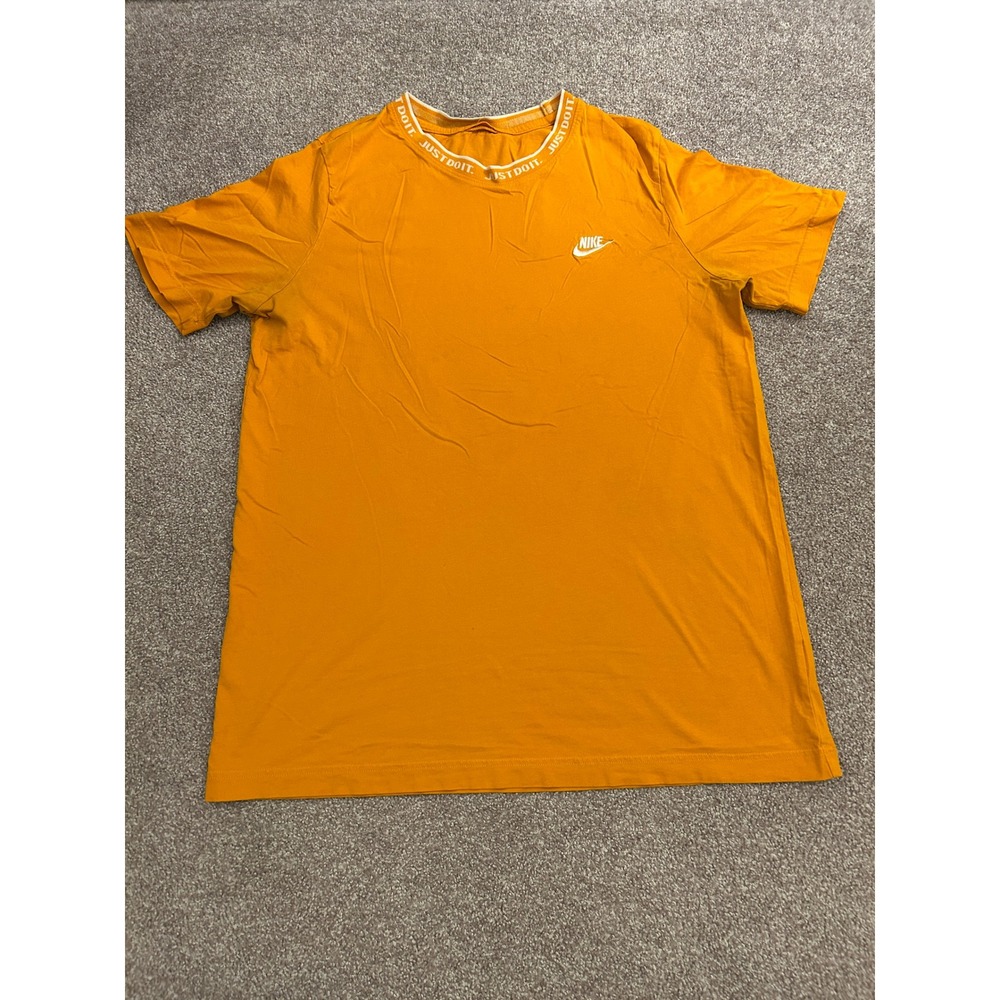 Nike T-Shirt Mens Large Orange Good Just Do It Ribbed Neck Embroidered Logo